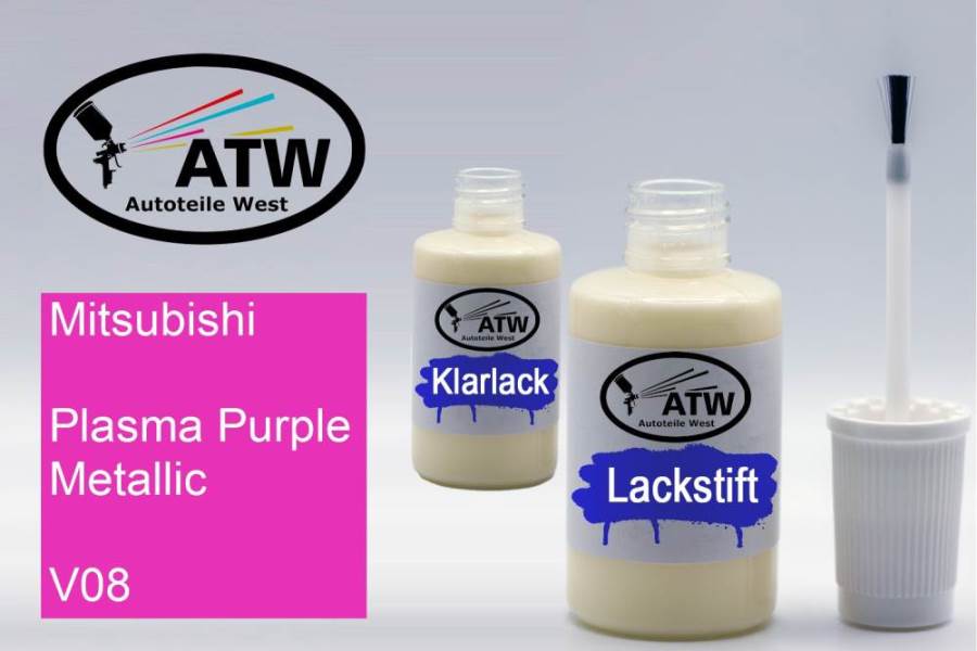 Mitsubishi, Plasma Purple Metallic, V08: 20ml Lackstift + 20ml Klarlack - Set, von ATW Autoteile West.